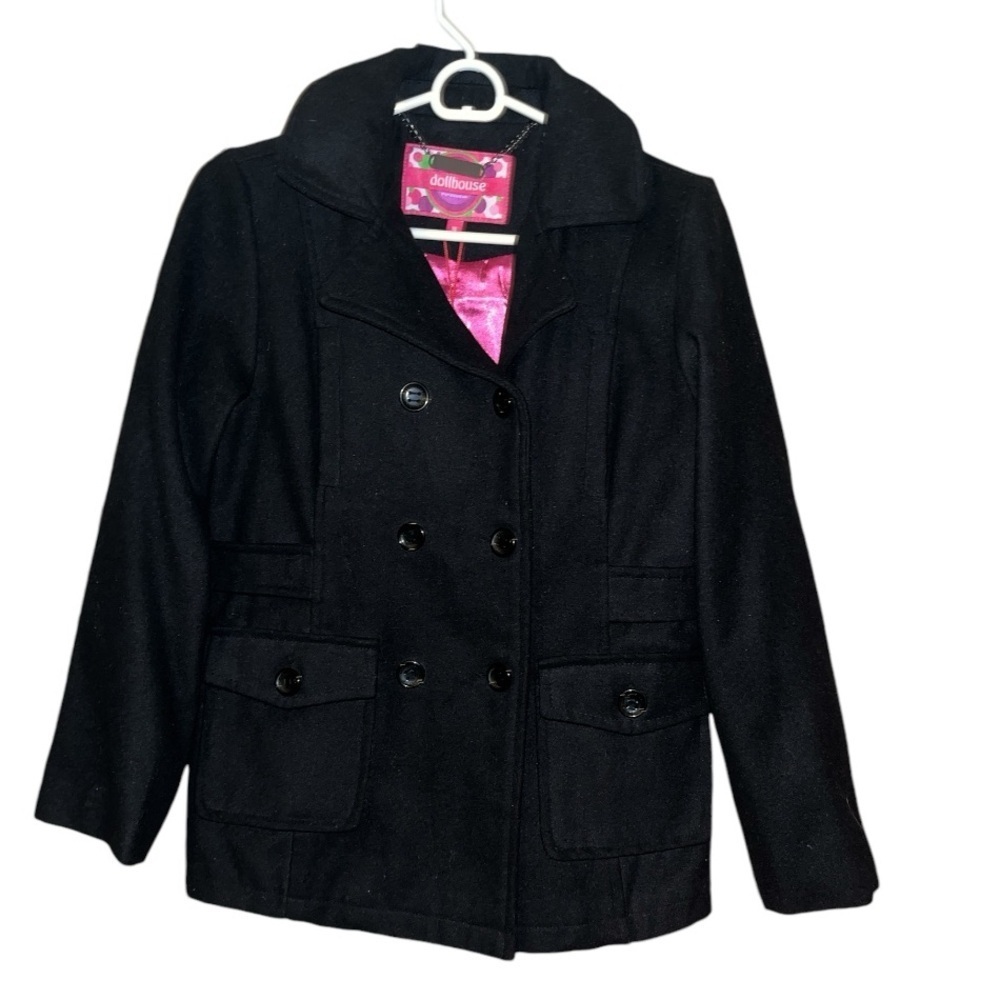 NWT Dollhouse wool blend double breasted pea coat size 16 black Y2K preppy fall